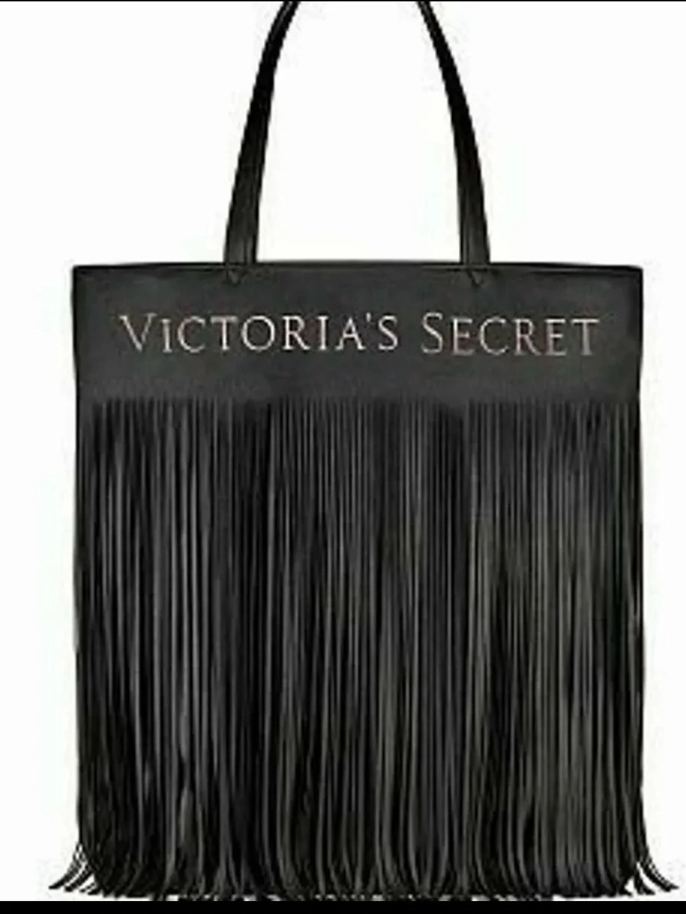 VICTORIA’S SECRET Flirty Fringe Tote Bag Black Faux Leather Limited Edition